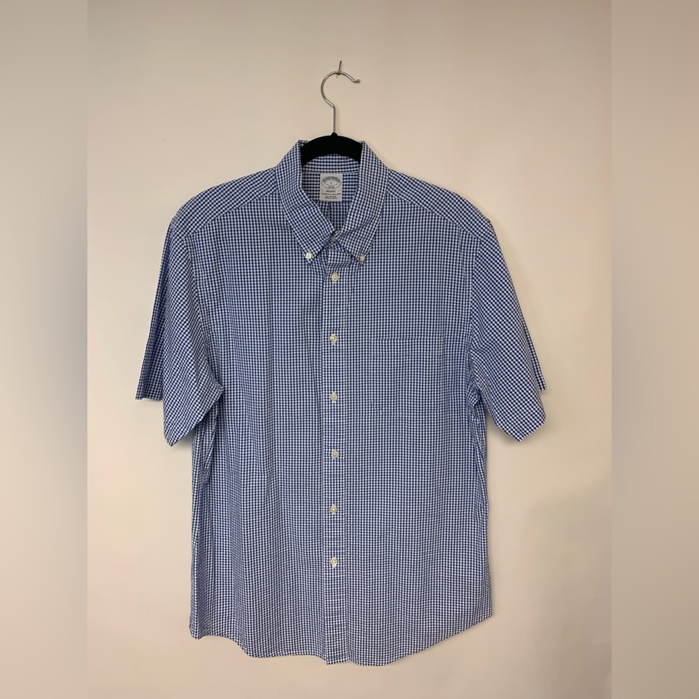 Brooks Brothers Blue & White Gingham Short Sleeve Dress Shirt